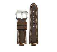 HASGTFM Correa de muñeca convexa fina y transpirable for hombre, 26x14mm, compatible con CASIO Fit For G-SHOCK GST-B400, correa de nailon de piel de vaca, accesorios de reloj(Dark brown Silver)