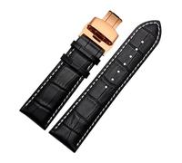 HASGTFM Correa de reloj 23 mm 24 mm 26 mm 28 mm Ancho grande Negro Marrón Correa de reloj de cuero for hombre pulseras(Black white-rosegold,28mm)