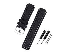 HASGTFM Correa de reloj de 24 * 16 mm apto for Timex T2N720 T2N721 TW2T76500 6300 6400 Serie de nylon+ pulsera de reloj de reemplazo de cuero for hombres mujeres(Black-silver buckle)