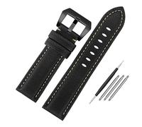 HASGTFM Correa de reloj de 24mm apta for Panerai fit for Luminor PAM01661 tela de nailon negro y azul correa de cuero con hebilla(Beige line black)