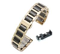 HASGTFM Correa de reloj de cerámica de acero inoxidable 20 mm 22 mm mariposa hebilla Pulsera de reemplazo for hombres Mujeres Relojes Accesorios(Gold black,20mm)