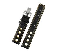 HASGTFM Correa de reloj de cuero apta for tissot 1853 Sports Racing Series PRS516 T91 T044 Correa suave pulsera con cierre plegable de 20mm(Black yellow Silver,20mm no clasp)