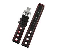 HASGTFM Correa de reloj de cuero apta for tissot 1853 Sports Racing Series PRS516 T91 T044 Correa suave pulsera con cierre plegable de 20mm(Black red Silver,20mm no clasp)