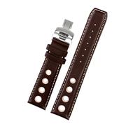 HASGTFM Correa de reloj de cuero apta for tissot 1853 Sports Racing Series PRS516 T91 T044 Correa suave pulsera con cierre plegable de 20mm(Brown white Silver,20mm no clasp)