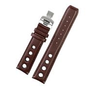 HASGTFM Correa de reloj de cuero apta for tissot 1853 Sports Racing Series PRS516 T91 T044 Correa suave pulsera con cierre plegable de 20mm(Brown Silver,20mm no clasp)