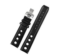 HASGTFM Correa de reloj de cuero apta for tissot 1853 Sports Racing Series PRS516 T91 T044 Correa suave pulsera con cierre plegable de 20mm(Black Silver,20mm no clasp)