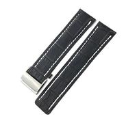 HASGTFM Correa de reloj de cuero auténtico de 21 mm, 22 mm, 23 mm, 24 mm, apta for accesorios de reloj Breitling, apta for NAVITIMER WORLD Avenger Superocean Belt(Black white,23MM_SILVER)