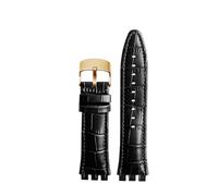 HASGTFM Correa de reloj de cuero con cierre de acero de 21mm compatible con Swatch IRONY YOS440 449 448 401G 420, correa de reloj for mujer, pulsera for hombre(Black-rosegold)