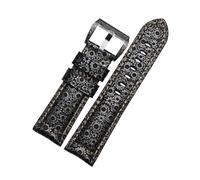 HASGTFM Correa de reloj de cuero con patrón de pétalos, hebilla Retro de plata de ley de 22mm, 24mm y 26mm, apta for accesorios de reloj Panerai for hombre(26mm)