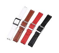 HASGTFM Correa de reloj de cuero de 17MM apta for Swatch GB274/287/GN239 correas de reloj for interfaz cóncava y convexa pulsera Lychee Patter(A-brown-silver)