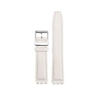 HASGTFM Correa de reloj de cuero de 17MM apta for Swatch GB274/287/GN239 correas de reloj for interfaz cóncava y convexa pulsera Lychee Patter(A-white-silver)