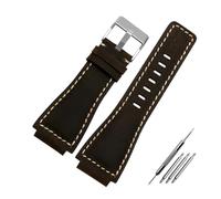 HASGTFM Correa de reloj de cuero genuino for hombre, pulsera de 35mm x 24mm apta for BR-01 y BR-03 de Bell Ross, pulsera + herramienta(Olive green silver)