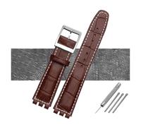 HASGTFM Correa de reloj de cuero resistente al agua de 17 mm y 19 mm, color negro, marrón y blanco con cierre apto for Swatch Wathcband(B Brown white,17mm black buckle)
