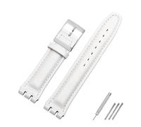 HASGTFM Correa de reloj de cuero resistente al agua de 17 mm y 19 mm, color negro, marrón y blanco con cierre apto for Swatch Wathcband(A White,19mm black buckle)