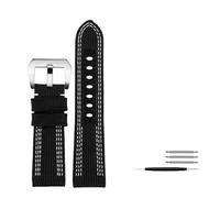 HASGTFM Correa de reloj de cuero y nailon de 24mm y 26mm apta for Panerai PAM00984 441 1122, correa de lona for reloj, accesorios for reloj negro y azul(White line silver,26mm)
