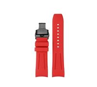 HASGTFM Correa de reloj de goma con flúor de extremo curvado de primera calidad, apta for relojes Longines aptos for relojes Seiko, correa de reloj de goma FKM de diseño de 20mm y 22mm(Red black buckl