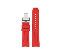 HASGTFM Correa de reloj de goma con flúor de extremo curvado de primera calidad, apta for relojes Longines aptos for relojes Seiko, correa de reloj de goma FKM de diseño de 20mm y 22mm(Red silver buck