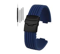 HASGTFM Correa de reloj de goma de silicona 16mm 18mm 20mm 22mm 24mm universal Negro Azul Doble hebilla de seguridad raya pulsera de reloj unisex(Blue-Black,22mm)