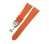 HASGTFM Correa de reloj de goma de silicona de 20mm, 21mm, 22mm, apta for Tudor Black Bay, apta for GMT Pelagos, cierre de despliegue de correa de reloj de extremo curvado(Orange fold,21MM_HIGH QUALIT