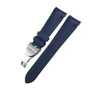 HASGTFM Correa de reloj de goma de silicona de 20mm, 21mm, 22mm, apta for Tudor Black Bay, apta for GMT Pelagos, cierre de despliegue de correa de reloj de extremo curvado(Blue fold,22MM_HIGH QUALITY)