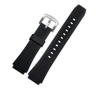 HASGTFM Correa de reloj de resina negra for hombre apta for CASIO Edifice 5119 EF-552 EF-552D 25 * 20mm boca convexa pulsera de silicona con correa de goma resistente al agua(Black-steel buckle)