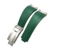 HASGTFM Correa de reloj for hebilla corta de goma de 20 mm y 21 mm apta for Rolex Fit for Daytona Submariner Role OYSTERFLEX Yacht Master Correa de silicona for muñeca pequeña(Green-Buckle-Link,20mm)