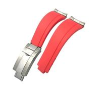 HASGTFM Correa de reloj for hebilla corta de goma de 20 mm y 21 mm apta for Rolex Fit for Daytona Submariner Role OYSTERFLEX Yacht Master Correa de silicona for muñeca pequeña(Red-Buckle-Link,21mm)