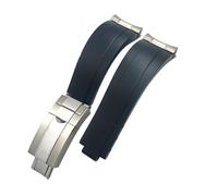 HASGTFM Correa de reloj for hebilla corta de goma de 20 mm y 21 mm apta for Rolex Fit for Daytona Submariner Role OYSTERFLEX Yacht Master Correa de silicona for muñeca pequeña(Black-Buckle-Link,21mm)