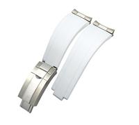 HASGTFM Correa de reloj for hebilla corta de goma de 20 mm y 21 mm apta for Rolex Fit for Daytona Submariner Role OYSTERFLEX Yacht Master Correa de silicona for muñeca pequeña(White-Buckle-Link,21mm)