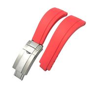 HASGTFM Correa de reloj for hebilla corta de goma de 20 mm y 21 mm apta for Rolex Fit for Daytona Submariner Role OYSTERFLEX Yacht Master Correa de silicona for muñeca pequeña(Red-Buckle,20mm)