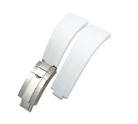 HASGTFM Correa de reloj for hebilla corta de goma de 20 mm y 21 mm apta for Rolex Fit for Daytona Submariner Role OYSTERFLEX Yacht Master Correa de silicona for muñeca pequeña(White-Buckle,20mm)