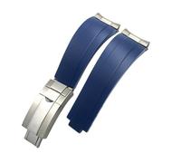 HASGTFM Correa de reloj for hebilla corta de goma de 20 mm y 21 mm apta for Rolex Fit for Daytona Submariner Role OYSTERFLEX Yacht Master Correa de silicona for muñeca pequeña(Blue-Buckle-Link,20mm)