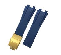 HASGTFM Correa de reloj for hebilla plegable de acero y goma de silicona, 26mm, apta for Ulysse Nardin, accesorios de correa deportiva azul, negro y marrón(Blue Golden buckle)