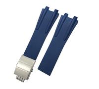 HASGTFM Correa de reloj for hebilla plegable de acero y goma de silicona, 26mm, apta for Ulysse Nardin, accesorios de correa deportiva azul, negro y marrón(Blue Silver buckle)
