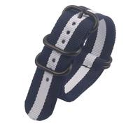 HASGTFM Correa de reloj militar PVD con Hebilla negra for hombre y mujer, correa de nailon de 18mm, 20mm, 22mm y 24mm, hebilla de anillo for reloj de pulsera(Navy-White-Navy,20mm)