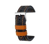 HASGTFM Correa de reloj retro for hombre, correa de cuero de lona hecha a mano, 22mm y 24mm, compatible con Breitling fosil, Hamilton(Black Orange silver,22mm)