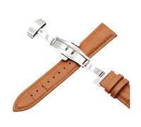 HASGTFM Correas de cuero 18 mm20mm22mm24mm membrete universal ratero de mariposa hebilla de acero brazalete brazalete de brazalete + herramienta(Light Brown,12mm)
