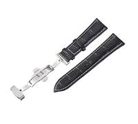 HASGTFM Correas de reloj de cuero 18mm 20mm 22mm 24mm Correa de reloj for diseño en relieve for hebilla de mariposa de doble presión(Silver w black,22mm)