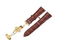 HASGTFM Correas de reloj de cuero 18mm 20mm 22mm 24mm Correa de reloj for diseño en relieve for hebilla de mariposa de doble presión(Gold brown,18mm)