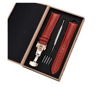 HASGTFM Correas de reloj de cuero for hebilla de mariposa automática for hombre y mujer, pulseras de 18mm, 20mm, 22mm y 24mm, accesorios for reloj(Red-rose,24mm)