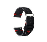 HASGTFM Cuero con gamuza Puntada Hecha A Mano Reloj Banda Correa Correa Plata Pin Pin Hebilla Cuero Reloj De Cuero 18mm 20mm 22mm(Black with red,22mm)