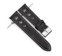 HASGTFM Cuero hecho a mano vintage muñeca reloj de reloj correa cinturón 18 mm 20 mm 22 mm hombres reloj banda hueco transpirable negro(Black-White Wire,20mm)