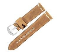 HASGTFM Diseño Retro Reloj Correa Ajuste For Huawei Watch 3 46mm Hombres Top Reloj De Cuero Banda 22mm 24mm Pulsera(Light Brown-Silver,24mm)