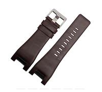 HASGTFM Fashion Litchi Watch Band Correas Negro Marrón oscuro Reloj de reloj Correa de reemplazo for hombres Mira accesorios 32mm(BrownB Silver Buckle)