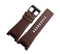 HASGTFM Fashion Litchi Watch Band Correas Negro Marrón oscuro Reloj de reloj Correa de reemplazo for hombres Mira accesorios 32mm(BrownA Black Buckle)