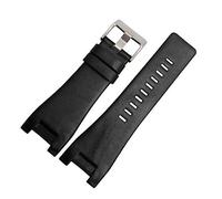 HASGTFM Fashion Litchi Watch Band Correas Negro Marrón oscuro Reloj de reloj Correa de reemplazo for hombres Mira accesorios 32mm(BlackB Silver Buckle)
