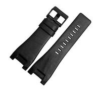 HASGTFM Fashion Litchi Watch Band Correas Negro Marrón oscuro Reloj de reloj Correa de reemplazo for hombres Mira accesorios 32mm(BlackB Black Buckle)