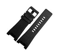 HASGTFM Fashion Litchi Watch Band Correas Negro Marrón oscuro Reloj de reloj Correa de reemplazo for hombres Mira accesorios 32mm(BlackA Black Buckle)