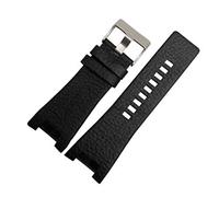 HASGTFM Fashion Litchi Watch Band Correas Negro Marrón oscuro Reloj de reloj Correa de reemplazo for hombres Mira accesorios 32mm(BlackA Silver Buckle)