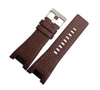 HASGTFM Fashion Litchi Watch Band Correas Negro Marrón oscuro Reloj de reloj Correa de reemplazo for hombres Mira accesorios 32mm(BrownA Silver Buckle)